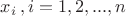 $x_i\,, i=1,2,...,n$
