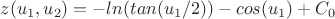 $   z(u_1,u_2)=-ln(tan(u_1/2))-cos(u_1)+C_0$