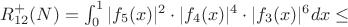$R^{+}_{12}(N)=\int_{0}^{1} {|f_5(x)|^2  \cdot |f_4(x)|^4 \cdot |f_3(x)|^6 dx} \leq $