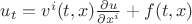 $u_t=v^i(t,x)\frac{\partial u}{\partial x^i}+f(t,x)$