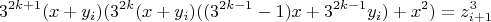 $$3^{2k+1} (x+y_{i})(3^{2k} (x+y_{i}) ((3^{2k-1}-1) x +3^{2k-1} y_{i})+x^2})=z_{i+1}^3$$