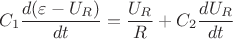 $$C_1 \frac{d(\varepsilon-U_R)}{dt}=\frac{U_R}{R}+C_2 \frac{dU_R}{dt}$$