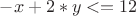 $-x + 2*y <=12$