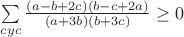 $\sum\limits_{cyc}\frac{(a-b+2c)(b-c+2a)}{(a+3b)(b+3c)}\geq0$ $\sum\limits_{cyc}\frac{(a-b+2c)(b-c+2a)}{(a+3b)(b+3c)}\geq0$