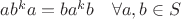$ab^ka=ba^kb \quad \forall a,b \in S $
