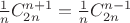 $\frac 1n C_{2n}^{n+1}=\frac 1n C_{2n}^{n-1}$