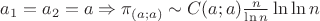 $a_1 = a_2 = a \Rightarrow \pi _{(a;a)} \sim C(a;a) \frac{n}{\ln n} \ln \ln n$