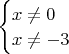 $\begin{cases}
x\not=0\\
x\not=-3\\
\end{cases}$