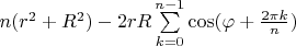 $n(r^2+R^2)-2rR\sum\limits_{k=0}^{n-1}\cos(\varphi+\frac{2\pi k}{n})$