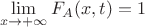 $$\lim_{x \to +\infty} F_A(x, t) = 1$$