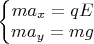 \left\{\begin{matrix} ma_{x}=qE
\\ ma_{y}=mg

\end{matrix}\right.