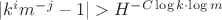 $|k^im^{-j}-1|>H^{-C\log k\cdot\log m}$