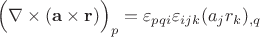 $\Bigl(\nabla\times(\mathbf a\times \mathbf r)\Bigr)_{p}=\varepsilon_{pqi}\varepsilon_{ijk}(a_j r_k)_{,q}$