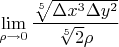 $$\lim_{\rho \to 0}{\frac{\sqrt[5]{\Delta x^3 \Delta y^2}}{\sqrt[5]{2} \rho}}$$