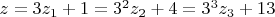 $z=3z_1+1=3^2z_2+4=3^3z_3+13$