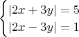 $\begin{cases}|2x+3y|=5\\|2x-3y|=1\end{cases}$
