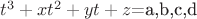 $сt^3+xt^2+yt+z$=a,b,c,d$