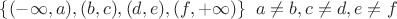 $\{(-\infty, a), (b, c), (d, e), (f, +\infty)\} \;\; a\ne b, c\ne d, e\ne f $