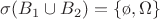 $\sigma(B_1\cup B_2)=\{\o,\Omega\}$