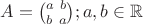$A = \binom{a \ b}{b \ a}; a,b \in \mathbb{R}$