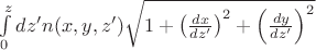 $\int\limits_{0}^{z}dz' n(x,y,z')\sqrt{1+\left(\frac{dx}{dz'}\right)^2+\left(\frac{dy}{dz'}\right)^2}$