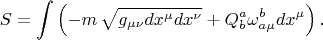 $$
S = \int \left( - m \, \sqrt{ g_{\mu \nu} dx^{\mu} dx^{\nu} } + Q^{a}_{b} \omega^{b}_{a \mu} dx^{\mu} \right).
$$