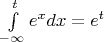 $\int \limits_{-\infty}^t e^x dx=e^t$