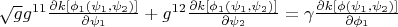 $\sqrt{g}g^{11}\frac{\partial k[\phi_1(\psi_1,\psi_2)]}{\partial \psi_1}+g^{12}\frac{\partial k[\phi_1(\psi_1,\psi_2)]}{\partial \psi_2}=\gamma\frac{\partial k[\phi(\psi_1,\psi_2)]}{\partial \phi_1}$