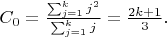 $C_0=\frac{\sum_{j=1}^k j^2 }{\sum_{j=1}^k j}=\frac{2k+1}{3}.$