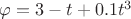$\varphi = 3 - t + 0.1 t^3$