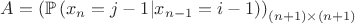 $A = \left ( \mathbb P \left ( x_n = j - 1 | x_{n - 1} = i - 1 \right )\right )_{(n + 1) \times (n + 1)}$