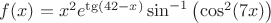 $f(x)=x^2 e^{\tg (42-x)} \sin ^{-1}\left(\cos ^2(7 x)\right)$