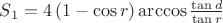 $S_1 = 4 \left(1-\cos r\right) \arccos \frac{\tan d}{\tan r}$