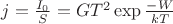 $j=\frac {I_0}{S}=GT^2 \exp \frac {-W}{kT}$
