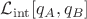 $\mathcal{L}_{\mathrm{int}}[q_A,q_B]$