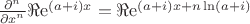 $\frac{\partial^n}{{\partial x}^n} \Re {\rm e}^{(a+i)x} = \Re {\rm e}^{(a+i)x + n \ln (a+i)}$