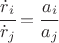 $\cfrac{\dot{r}_{i}}{\dot{r}_{j}}=\cfrac{a_{i}}{a_{j}}$