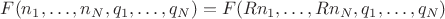 $F(n_1, \dots, n_N, q_1, \dots, q_N) = F(Rn_1, \dots, Rn_N, q_1, \dots, q_N)$