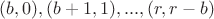 $(b,0),(b+1,1),...,(r,r-b)$