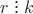 $r \mathrel{\vbox{\baselineskip.65ex\lineskiplimit0pt\hbox{.}\hbox{.}\hbox{.}}} k$