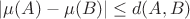 $|\mu(A)-\mu(B)|\le d(A,B)$ $|\mu(A)-\mu(B)|\le d(A,B)$