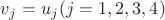 $v_j=u_j (j=1,2,3,4)$