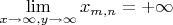 $\lim\limits_{x \to \infty, y \to \infty} x_{m,n}= +\infty$