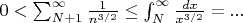 $0<\sum_{N+1}^{\infty}\frac 1{n^{3/2}}\leq \int_{N}^{\infty}\frac {dx}{x^{3/2}}=...$