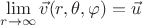 $\lim \limits _{r\to \infty }\vec v(r, \theta ,\varphi )=\vec u $