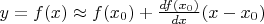 $y=f(x)\approx f(x_0)+\frac {df(x_0)}{dx}(x-x_0)$