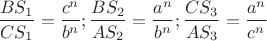 $$\[\frac{{B{S_1}}}{{C{S_1}}} = \frac{{{c^n}}}{{{b^n}}};\frac{{B{S_2}}}{{A{S_2}}} = \frac{{{a^n}}}{{{b^n}}};\frac{{C{S_3}}}{{A{S_3}}} = \frac{{{a^n}}}{{{c^n}}}\]$$