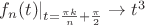 $f_n(t)|_{t=\frac{\pi k}{n}+\frac\pi 2}\to t^3$