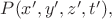 $P(x',y',z',t'),$