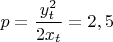 $p=\dfrac{y_t^2}{2x_t}=2,5$